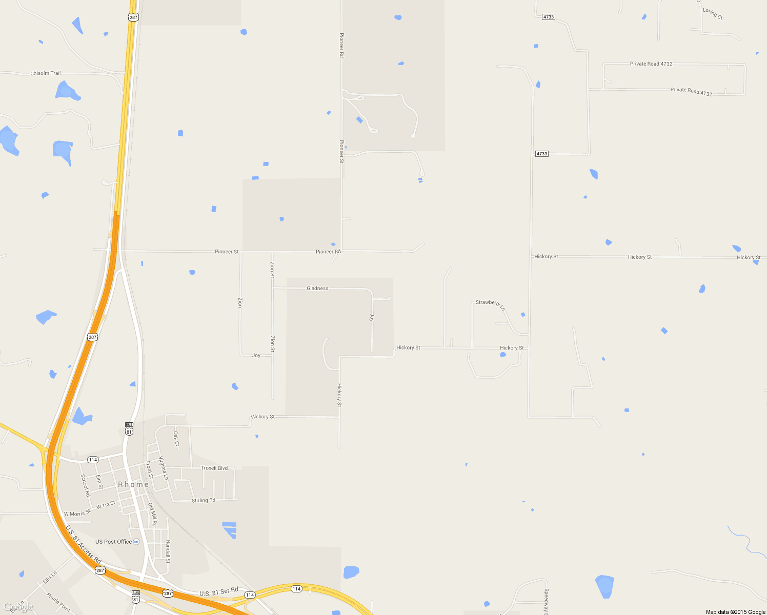map of restaurants, bars, coffee shops, grocery stores, and more near 719 Joy in Rhome