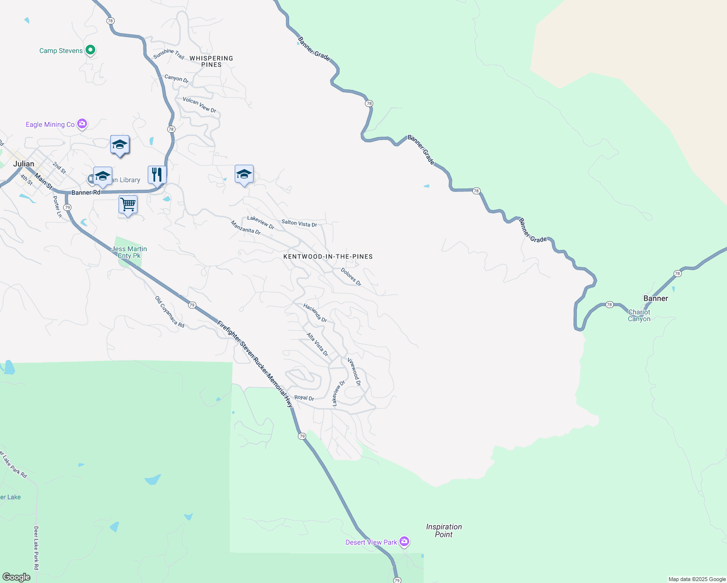 map of restaurants, bars, coffee shops, grocery stores, and more near 3220 Salton Vista Drive in Julian