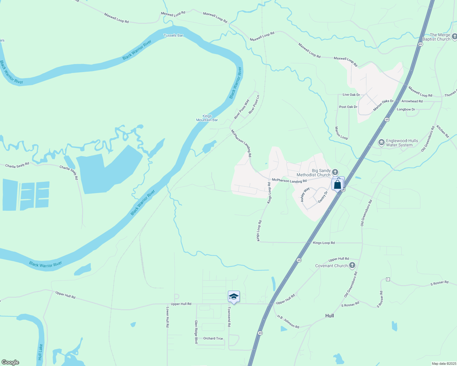 map of restaurants, bars, coffee shops, grocery stores, and more near 11654 Andrew Way in Tuscaloosa