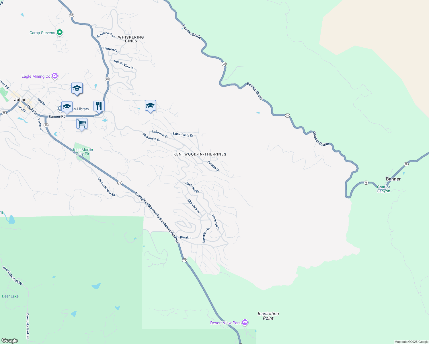 map of restaurants, bars, coffee shops, grocery stores, and more near 3174 Salton Vista Drive in Julian