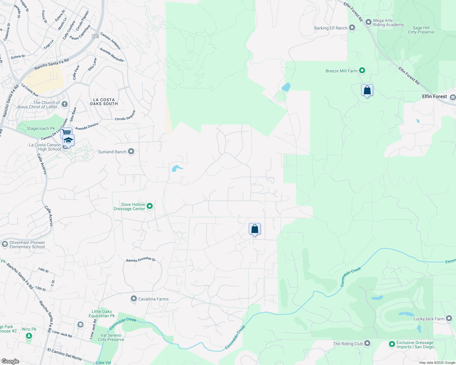 map of restaurants, bars, coffee shops, grocery stores, and more near 3540 Dove Hollow Road in Encinitas