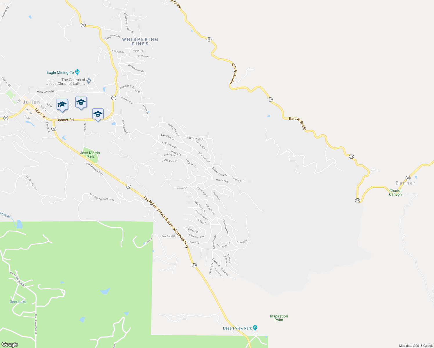 map of restaurants, bars, coffee shops, grocery stores, and more near 3138 Salton Vista Drive in Julian