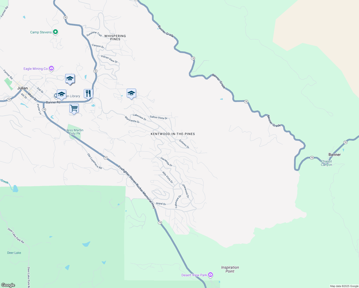 map of restaurants, bars, coffee shops, grocery stores, and more near 3220 Salton Vista Drive in Julian