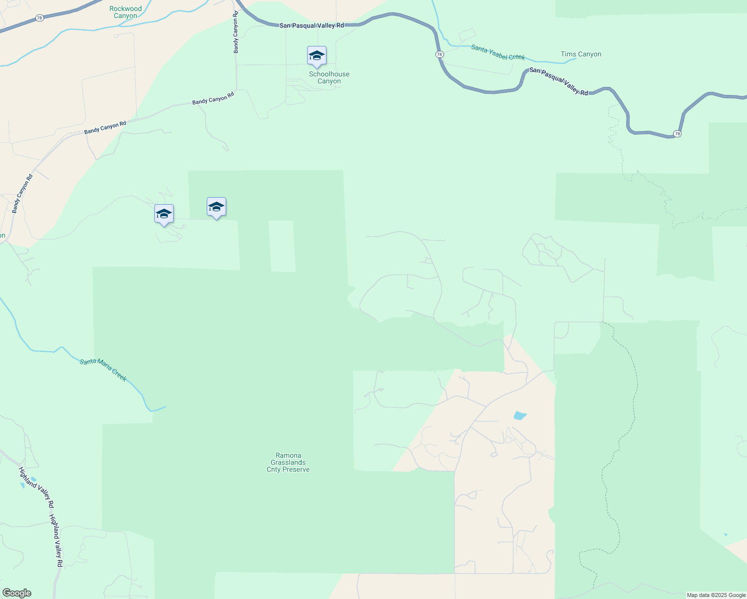 map of restaurants, bars, coffee shops, grocery stores, and more near 19408 Vista Del Otero in Ramona