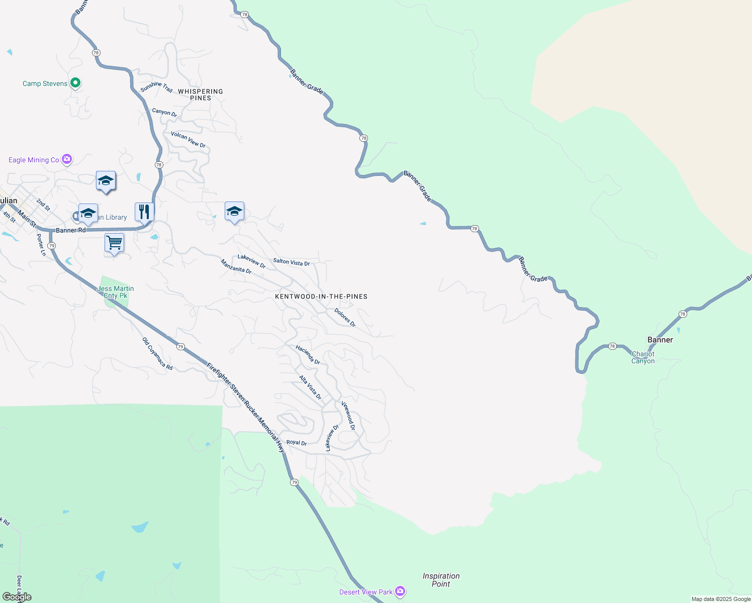 map of restaurants, bars, coffee shops, grocery stores, and more near 3129 Pheasant Drive in Julian