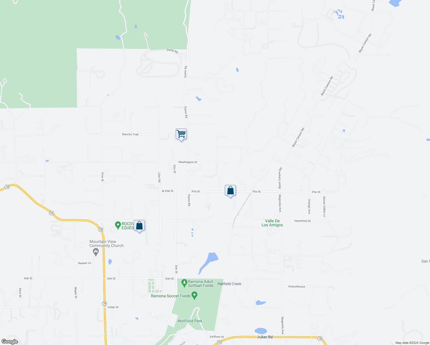 map of restaurants, bars, coffee shops, grocery stores, and more near 267 Washington Street in Ramona