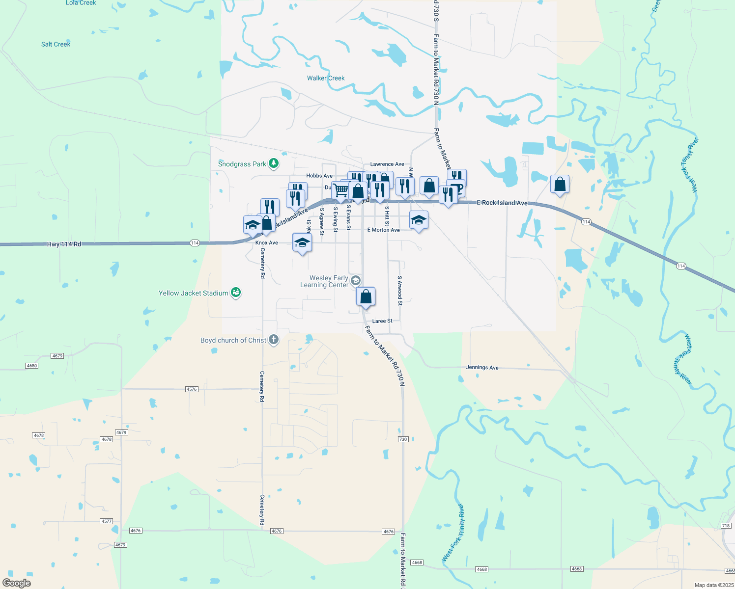 map of restaurants, bars, coffee shops, grocery stores, and more near 541 South Allen Street in Boyd