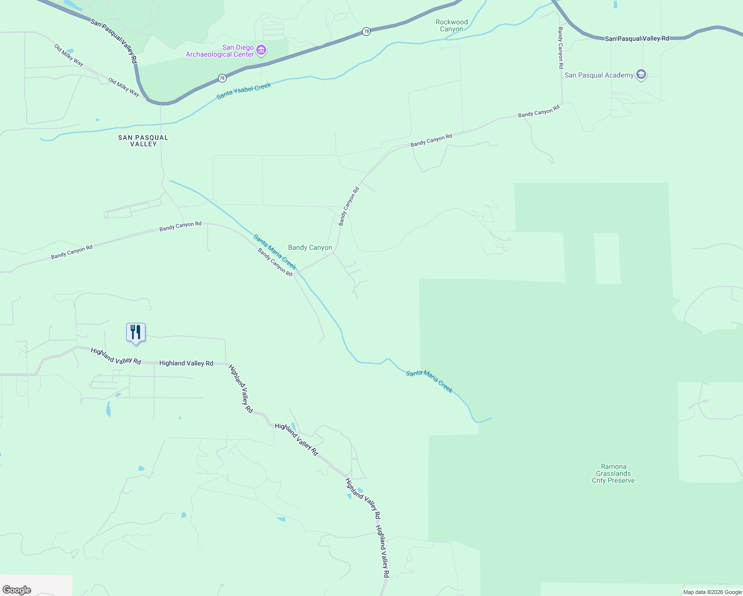 map of restaurants, bars, coffee shops, grocery stores, and more near 16390 Via Justina Real in Escondido