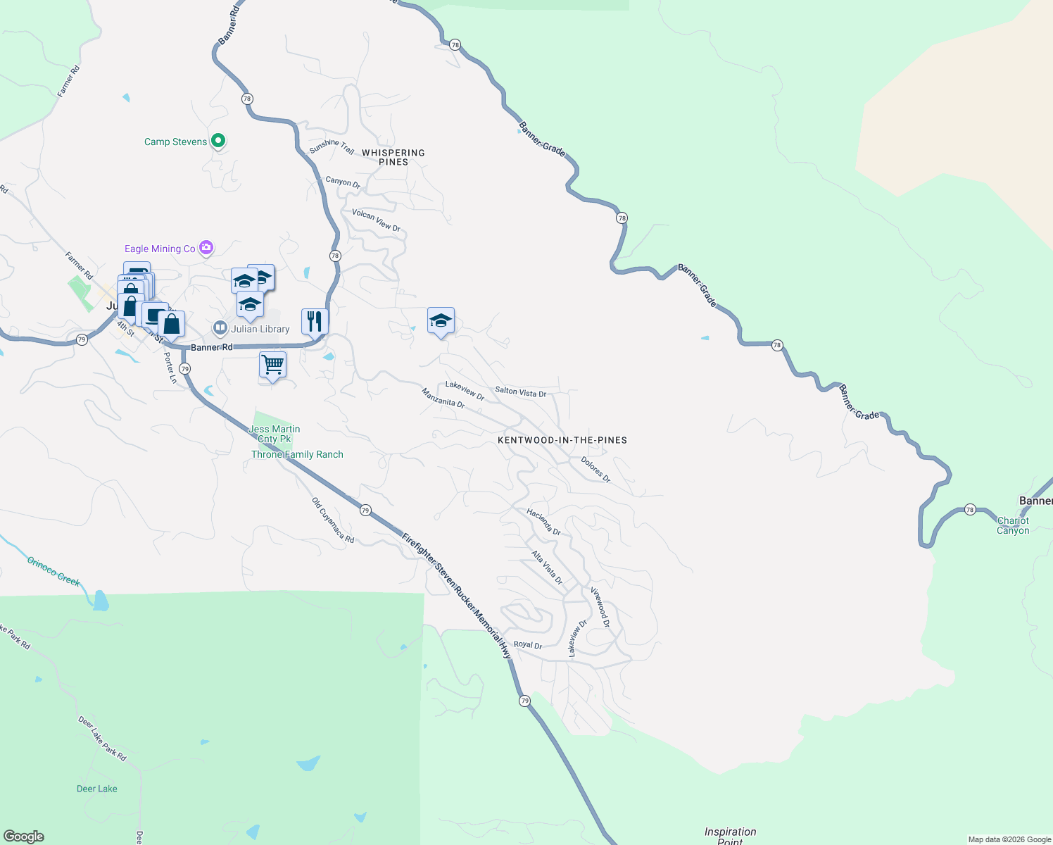 map of restaurants, bars, coffee shops, grocery stores, and more near 854 Manzanita Drive in Julian