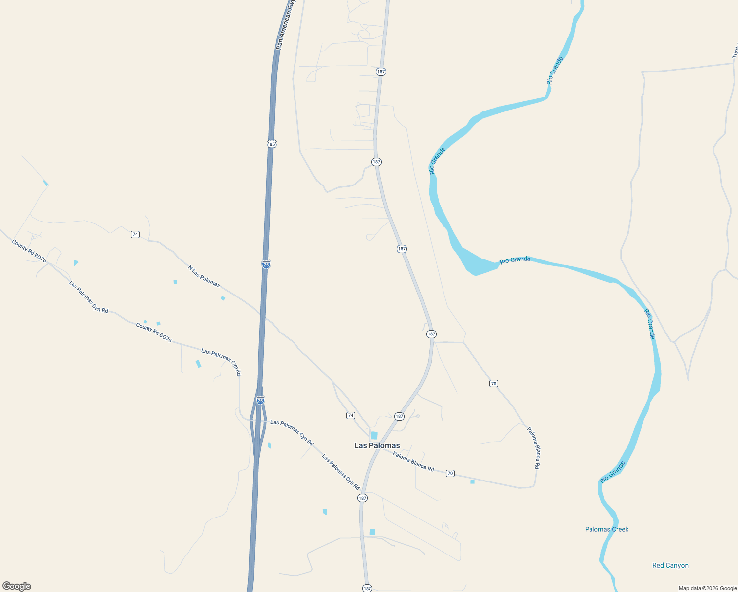 map of restaurants, bars, coffee shops, grocery stores, and more near New Mexico 187 in Williamsburg