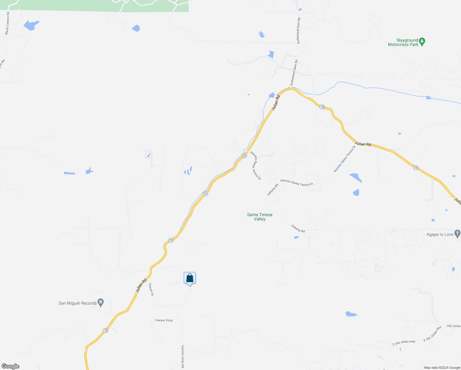 map of restaurants, bars, coffee shops, grocery stores, and more near California 78 in Ramona