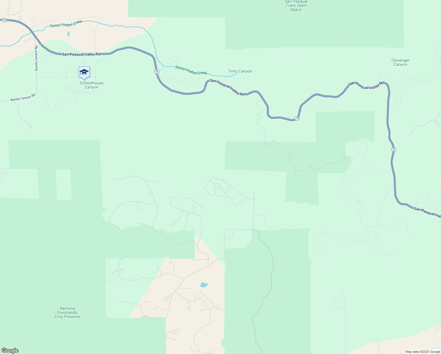 map of restaurants, bars, coffee shops, grocery stores, and more near 19210 Highland Hills Drive in Ramona