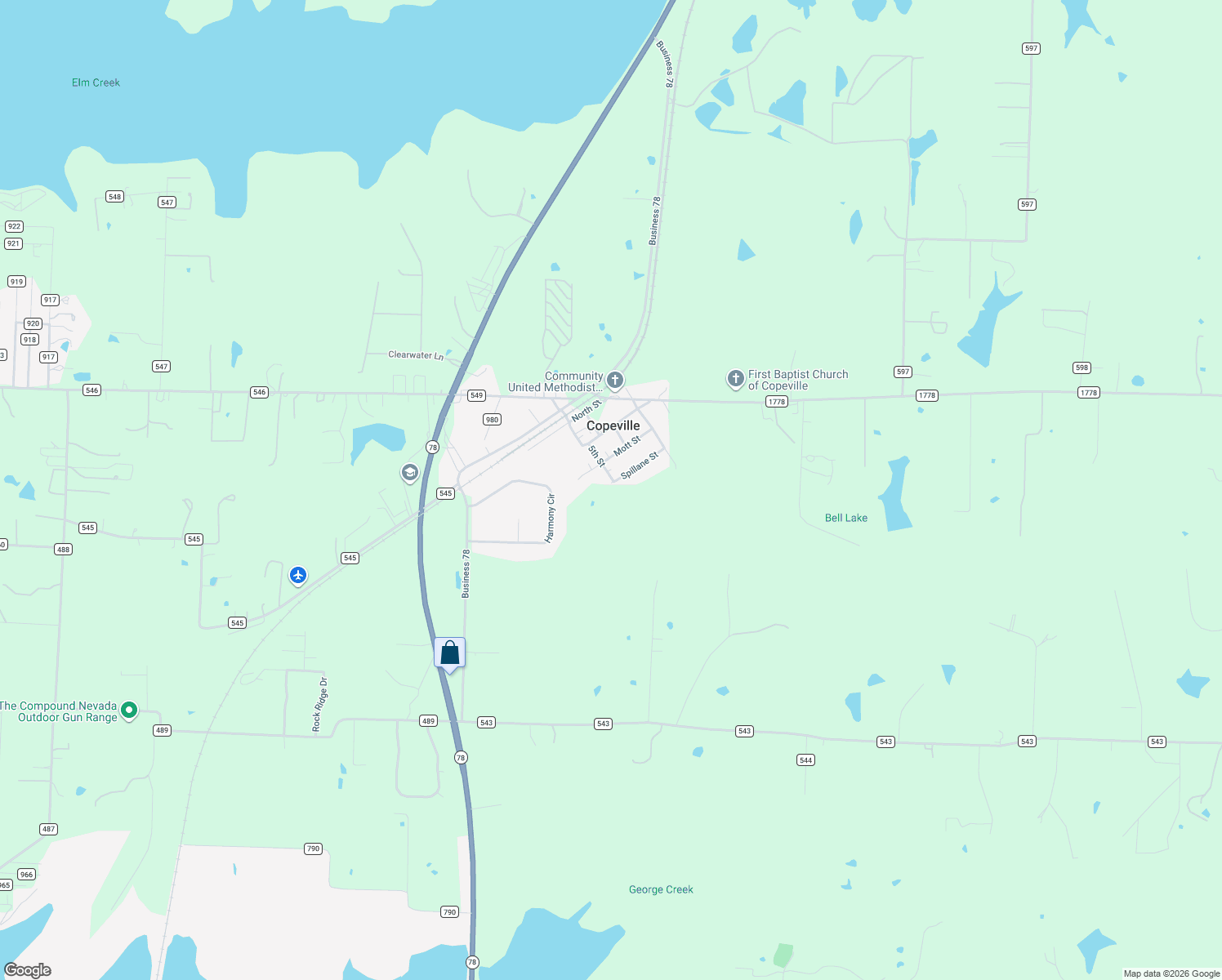 map of restaurants, bars, coffee shops, grocery stores, and more near 5542 Spillane Street in Copeville