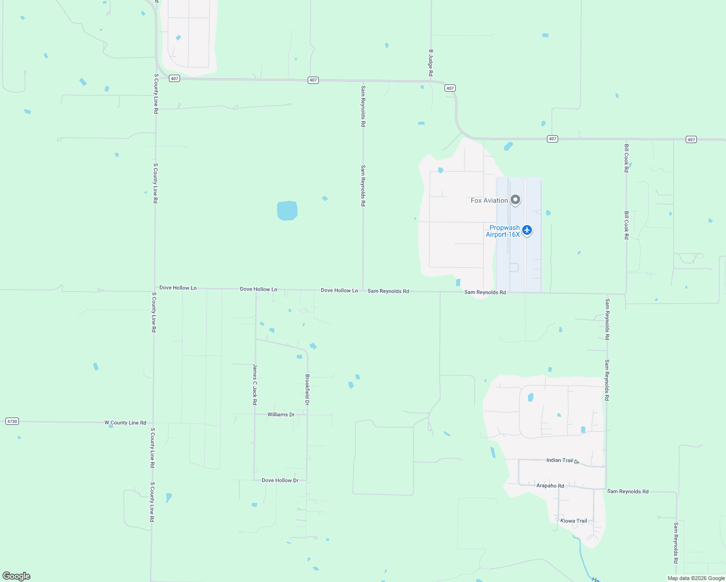 map of restaurants, bars, coffee shops, grocery stores, and more near Dove Hollow Ln in Justin