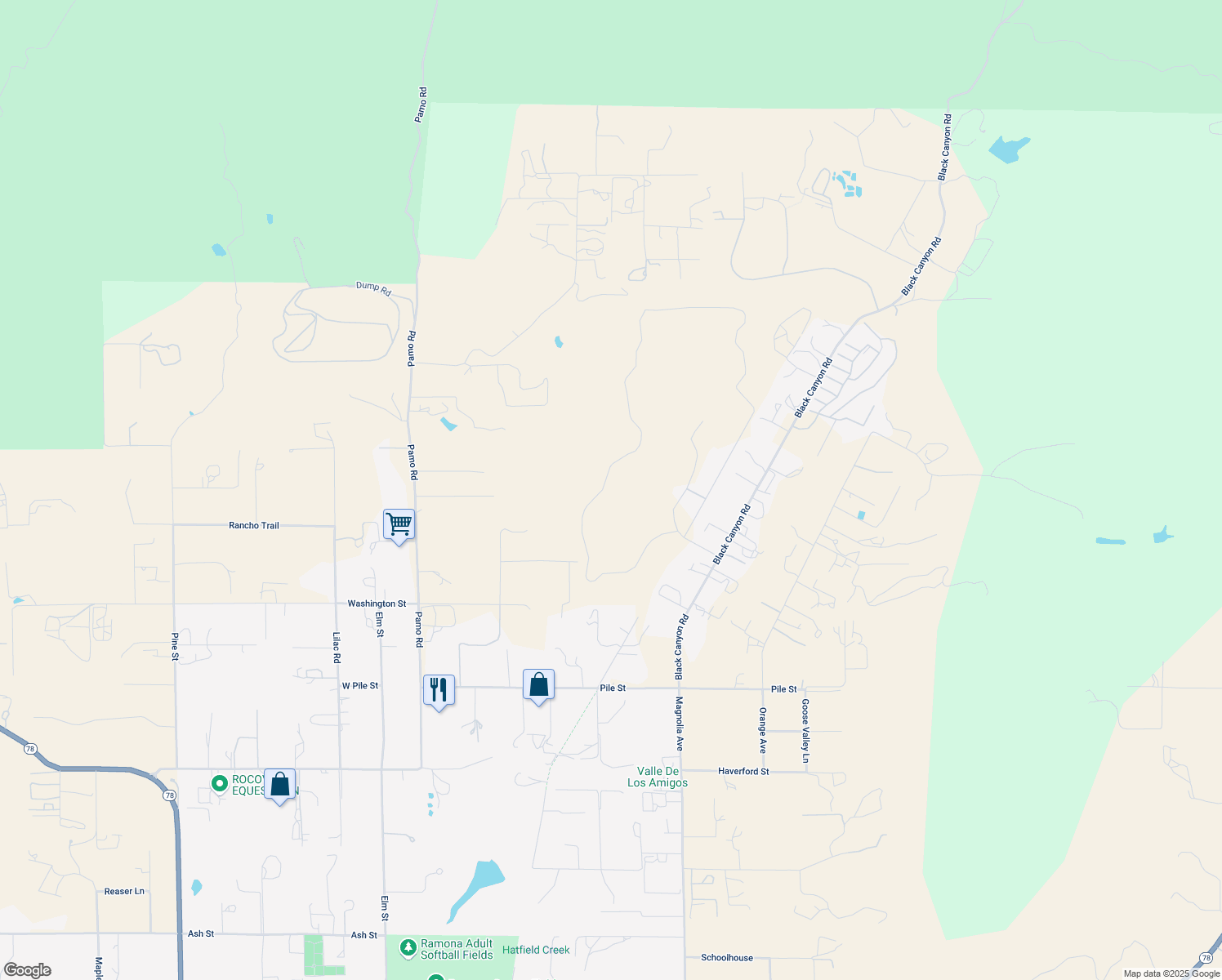 map of restaurants, bars, coffee shops, grocery stores, and more near 284 Ramona Real in Ramona