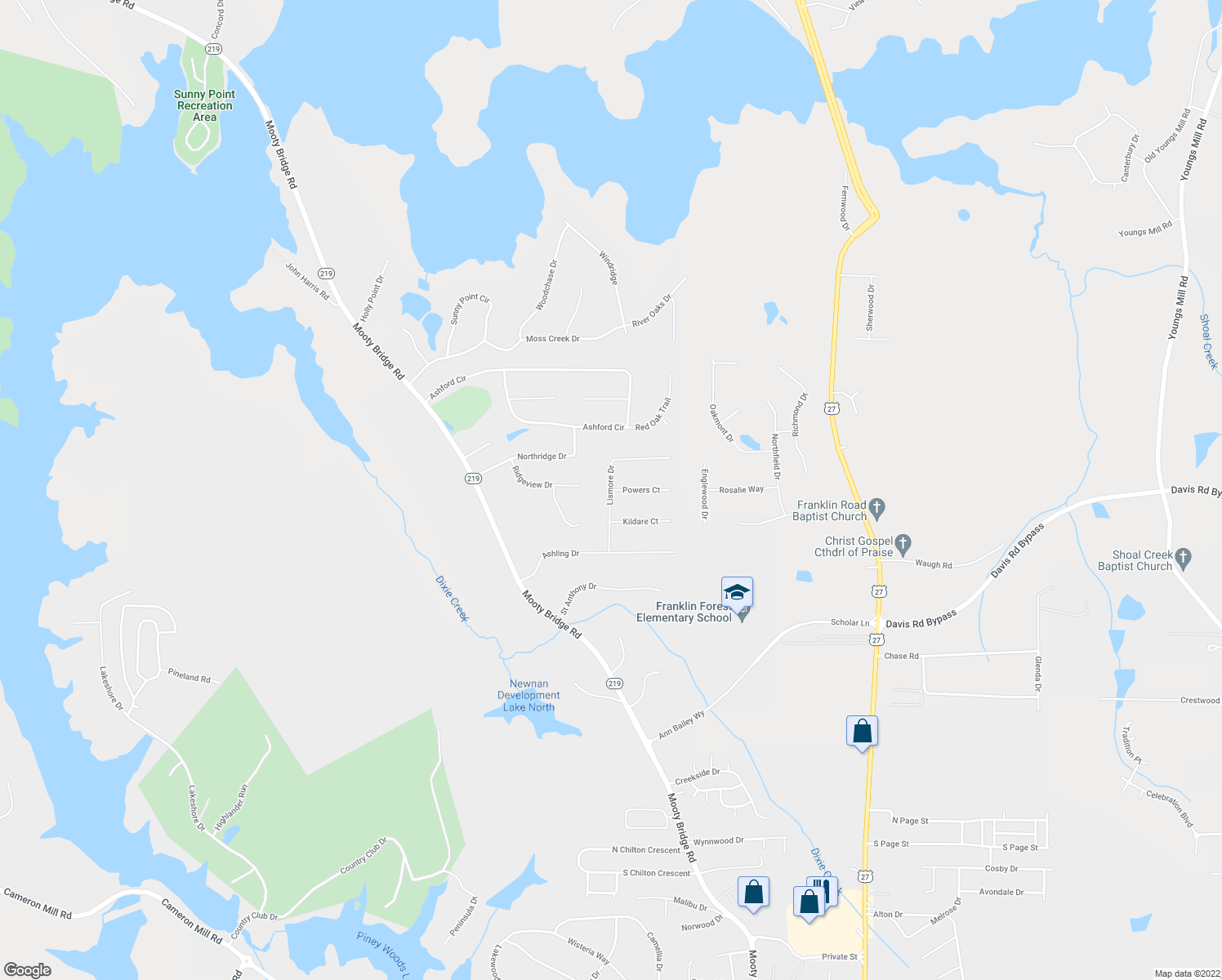 map of restaurants, bars, coffee shops, grocery stores, and more near 101 Powers Court in LaGrange