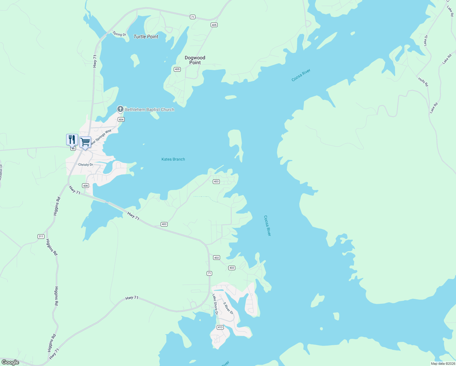 map of restaurants, bars, coffee shops, grocery stores, and more near 125 Port Drive in Shelby