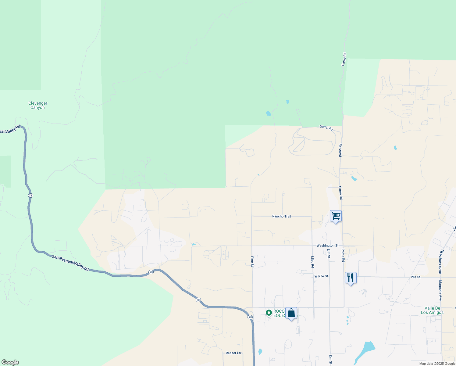 map of restaurants, bars, coffee shops, grocery stores, and more near 2255 Los Altos De Cerro in Ramona