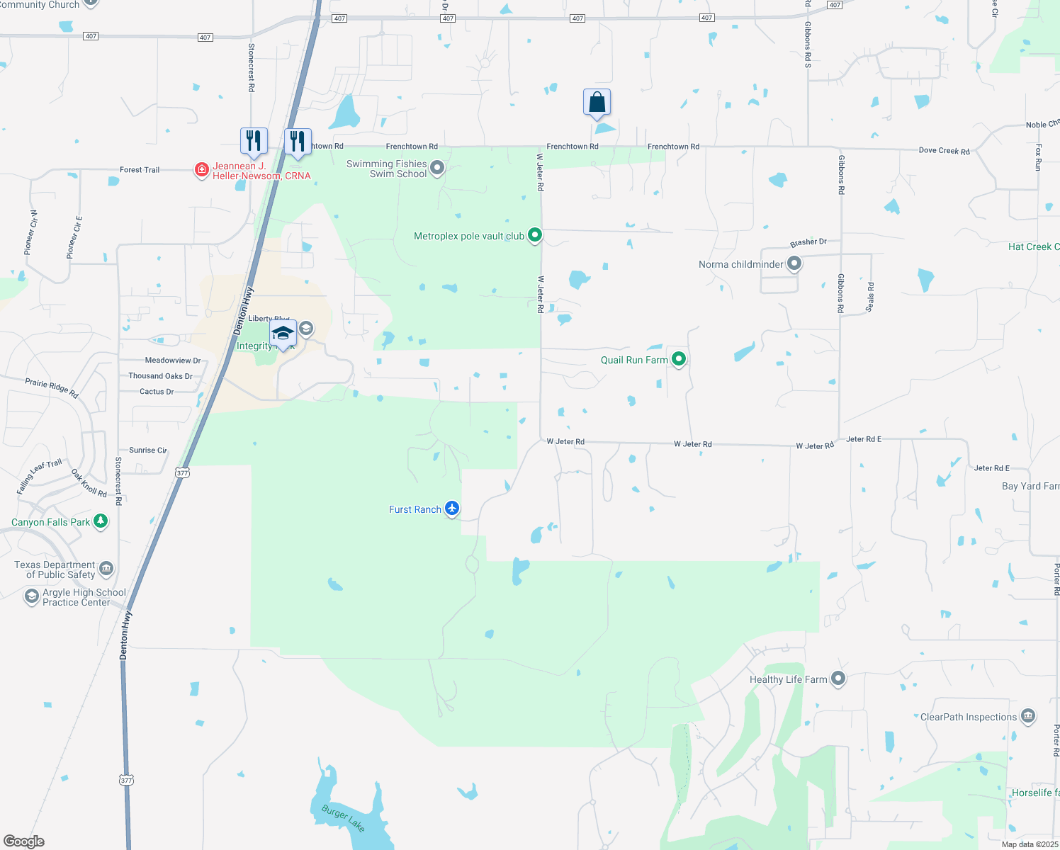 map of restaurants, bars, coffee shops, grocery stores, and more near 1221 West Jeter Road in Bartonville