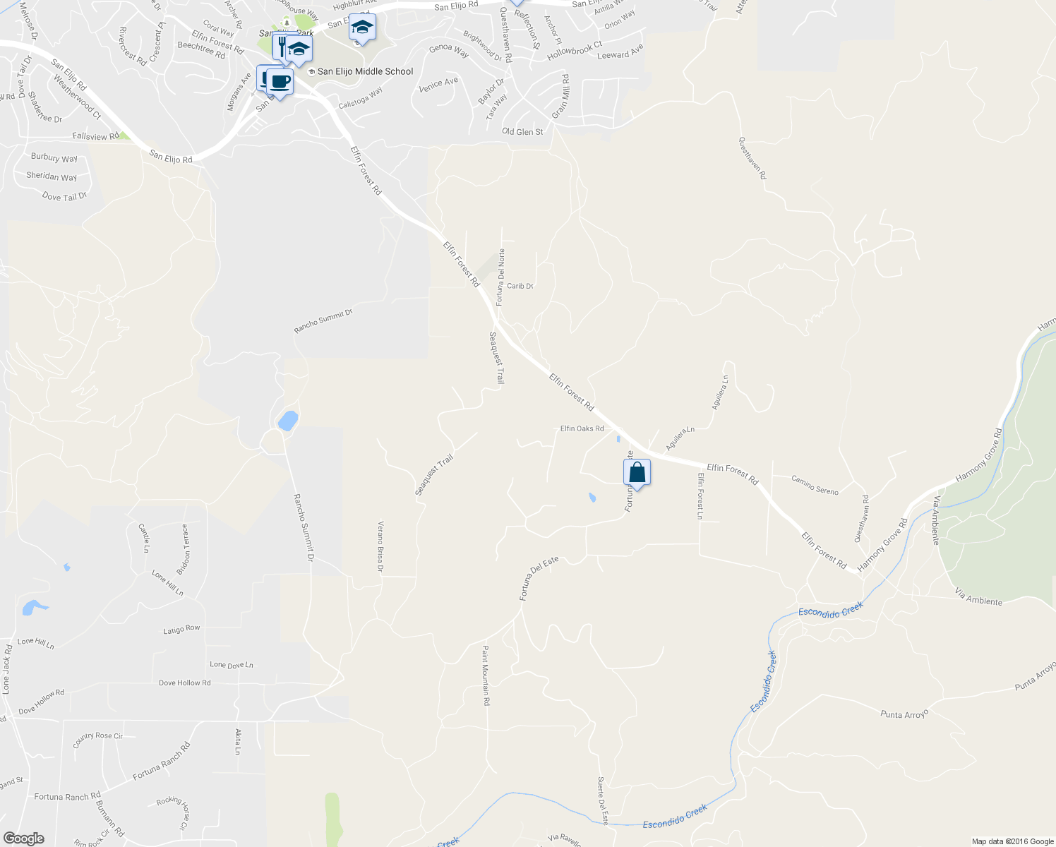 map of restaurants, bars, coffee shops, grocery stores, and more near 7014 Elfin Oaks Road in Escondido