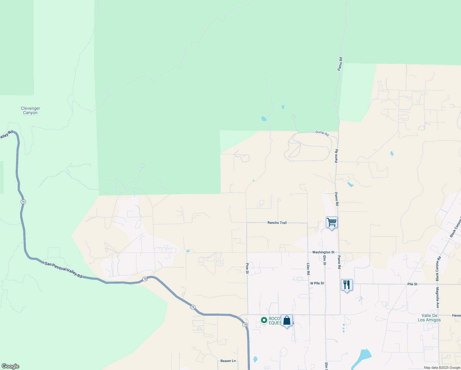 map of restaurants, bars, coffee shops, grocery stores, and more near 2255 Los Altos De Cerro in Ramona