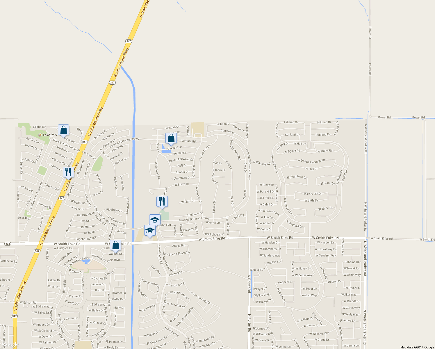 map of restaurants, bars, coffee shops, grocery stores, and more near 41908 Chambers Court in Maricopa