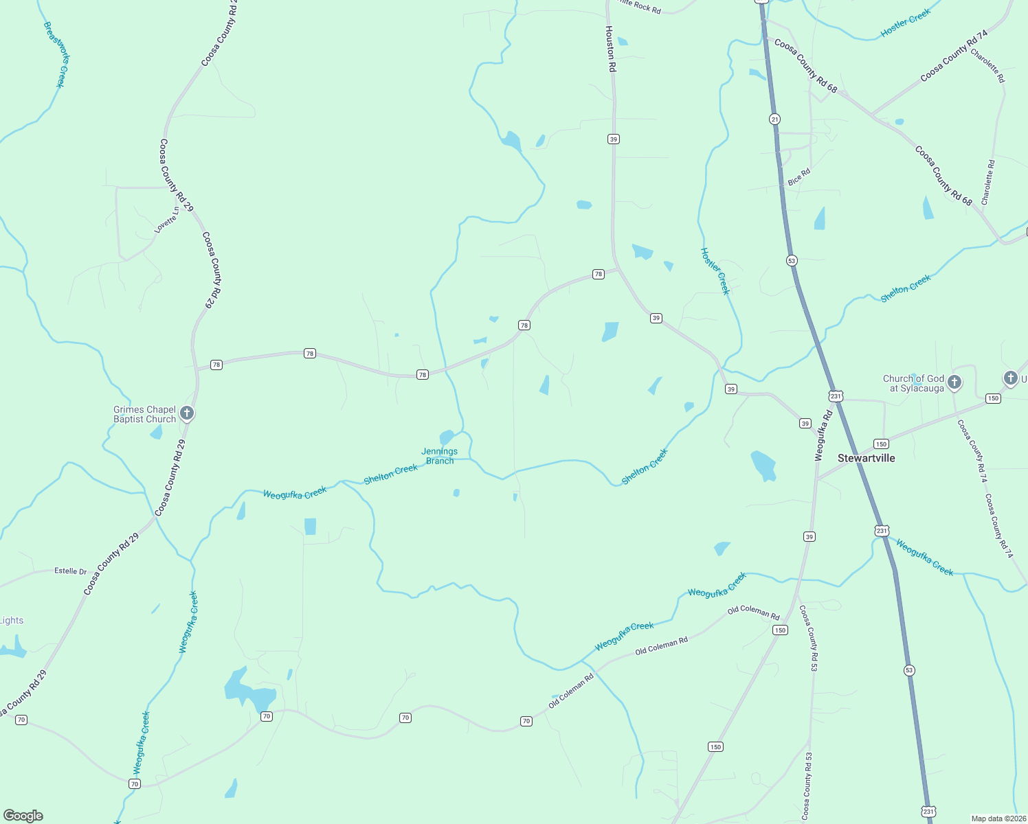 map of restaurants, bars, coffee shops, grocery stores, and more near 119 Hardy Lane in Sylacauga