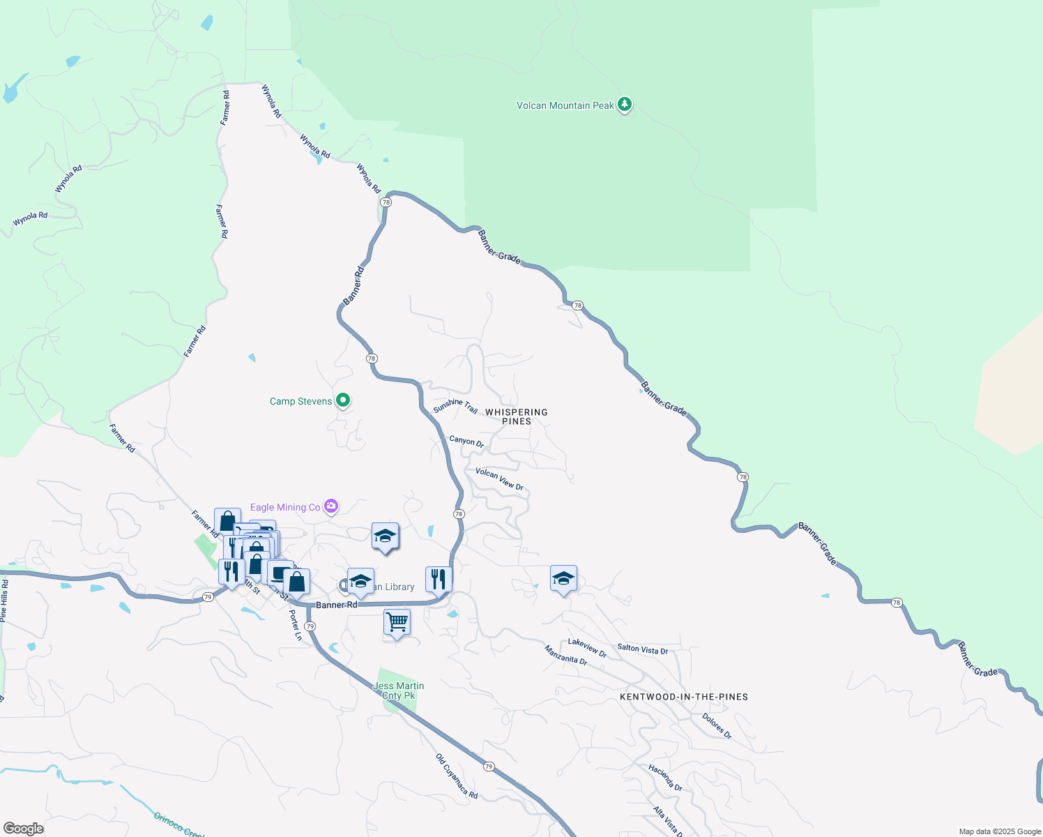 map of restaurants, bars, coffee shops, grocery stores, and more near 1218 Sunshine Trail in Julian