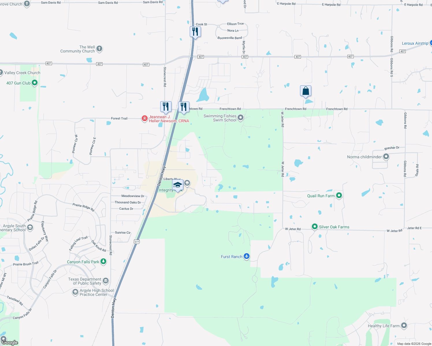 map of restaurants, bars, coffee shops, grocery stores, and more near 341 Tuscany Lane in Bartonville