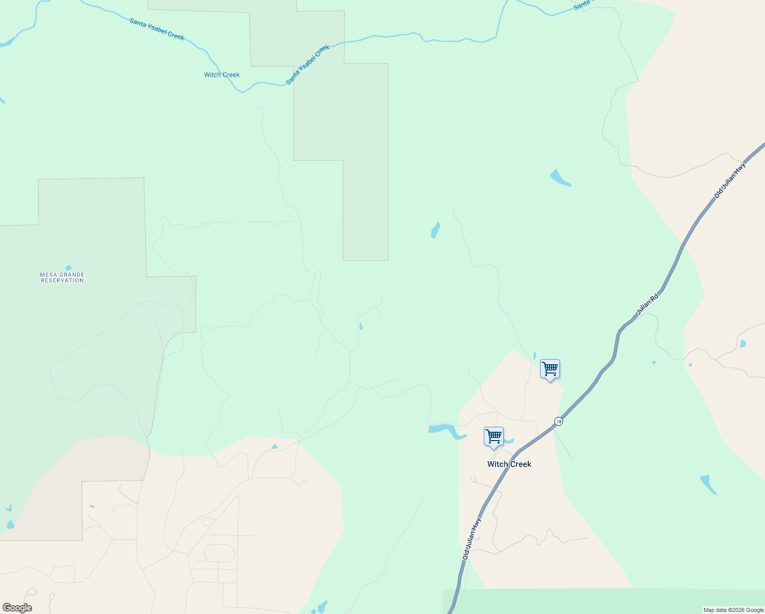 map of restaurants, bars, coffee shops, grocery stores, and more near 27820 Slaughterhouse Road in Ramona