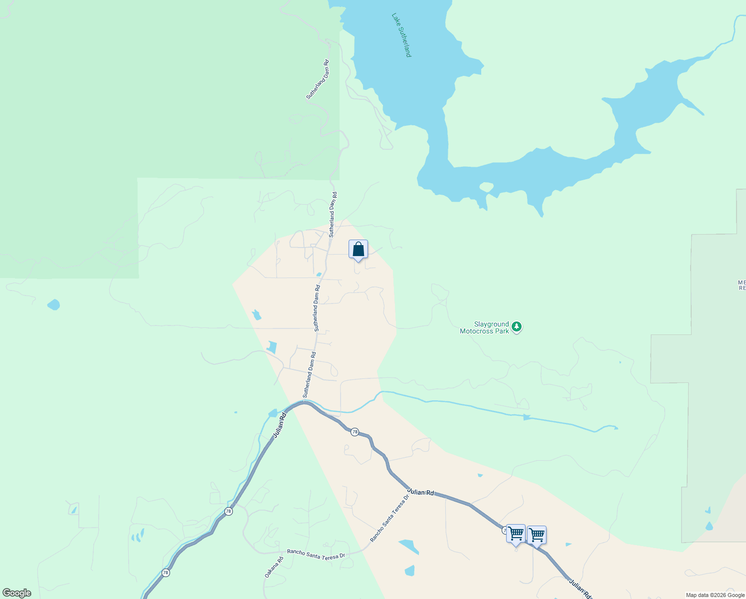 map of restaurants, bars, coffee shops, grocery stores, and more near 21057 Sutherland Dam Road in Ramona