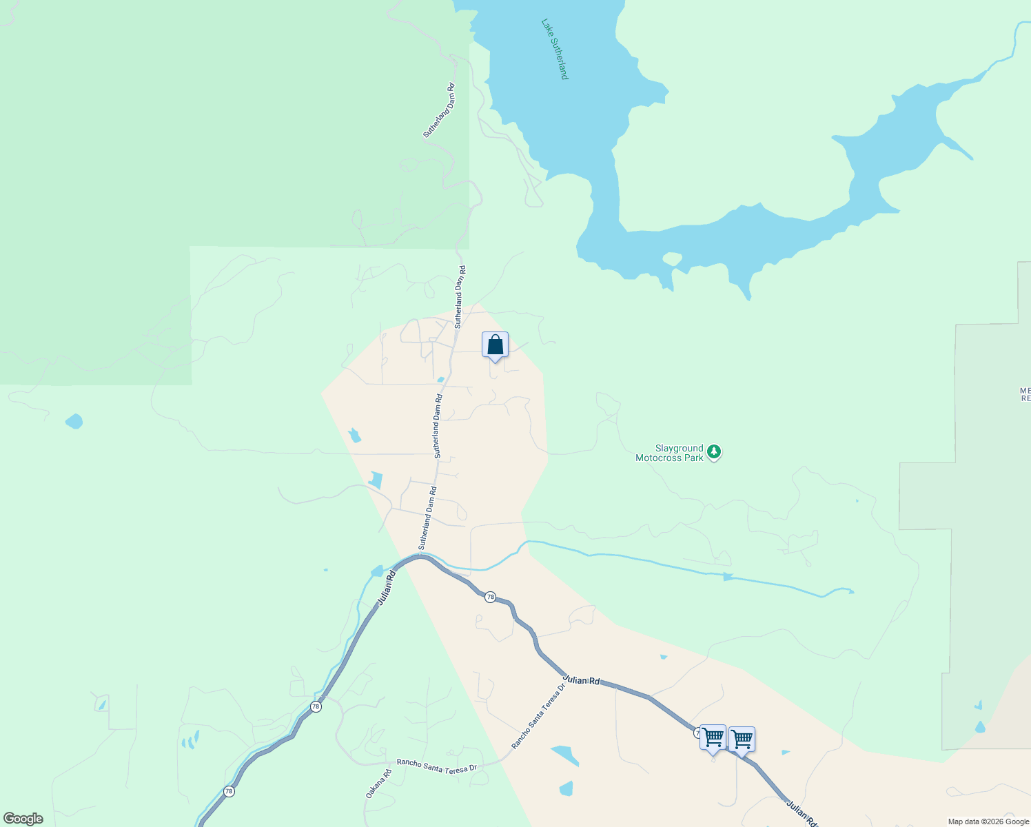 map of restaurants, bars, coffee shops, grocery stores, and more near 21057 Sutherland Dam Road in Ramona