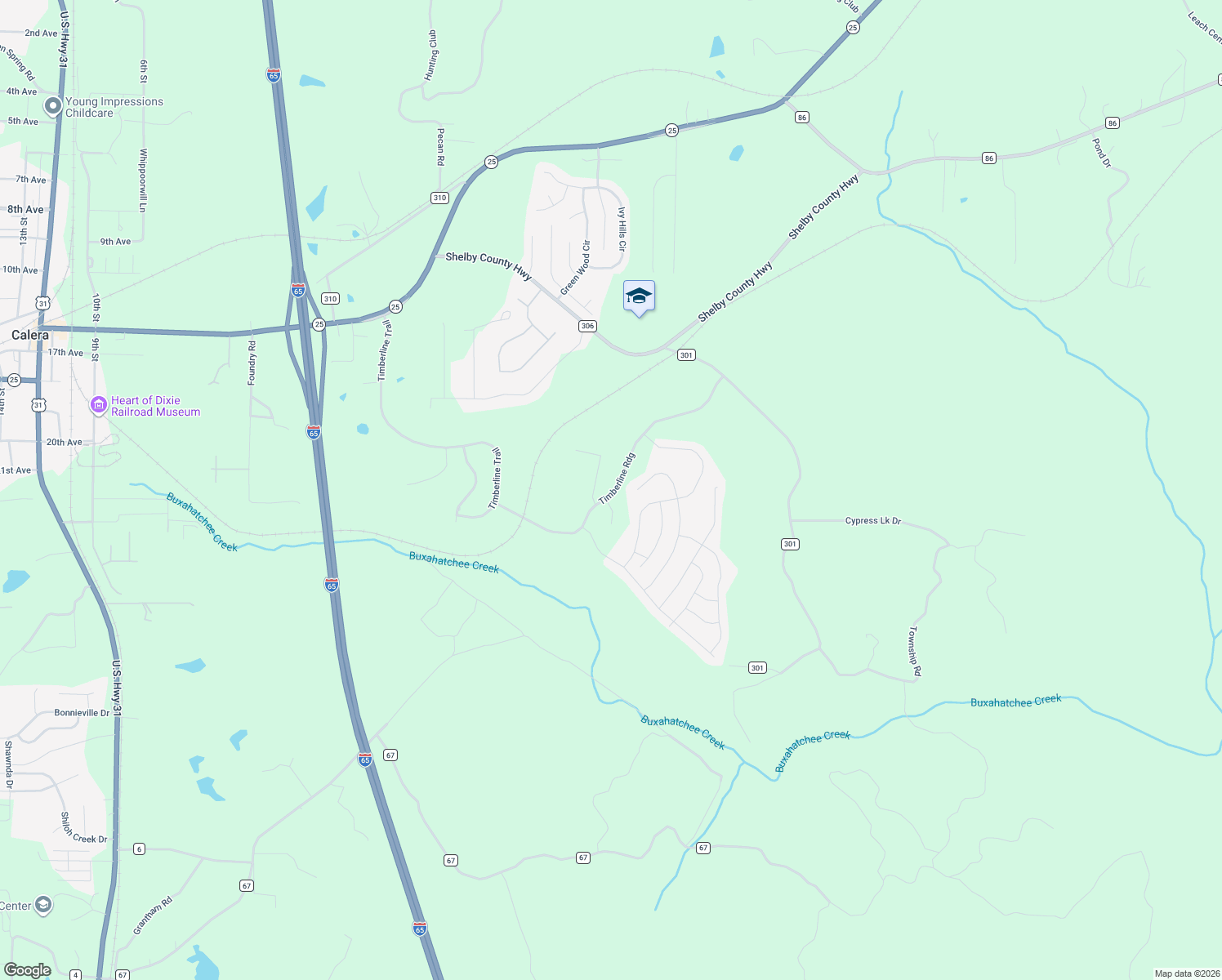 map of restaurants, bars, coffee shops, grocery stores, and more near 1053 Merion Drive in Calera