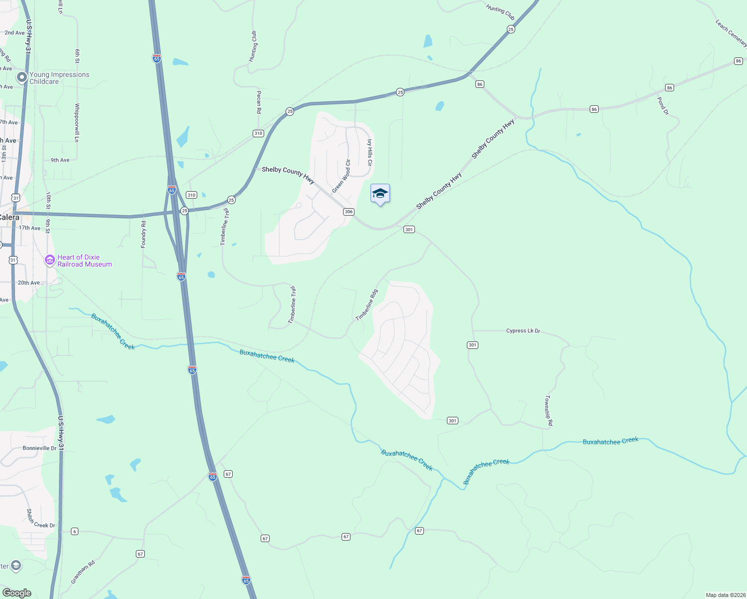 map of restaurants, bars, coffee shops, grocery stores, and more near Timberline Ridge in Calera