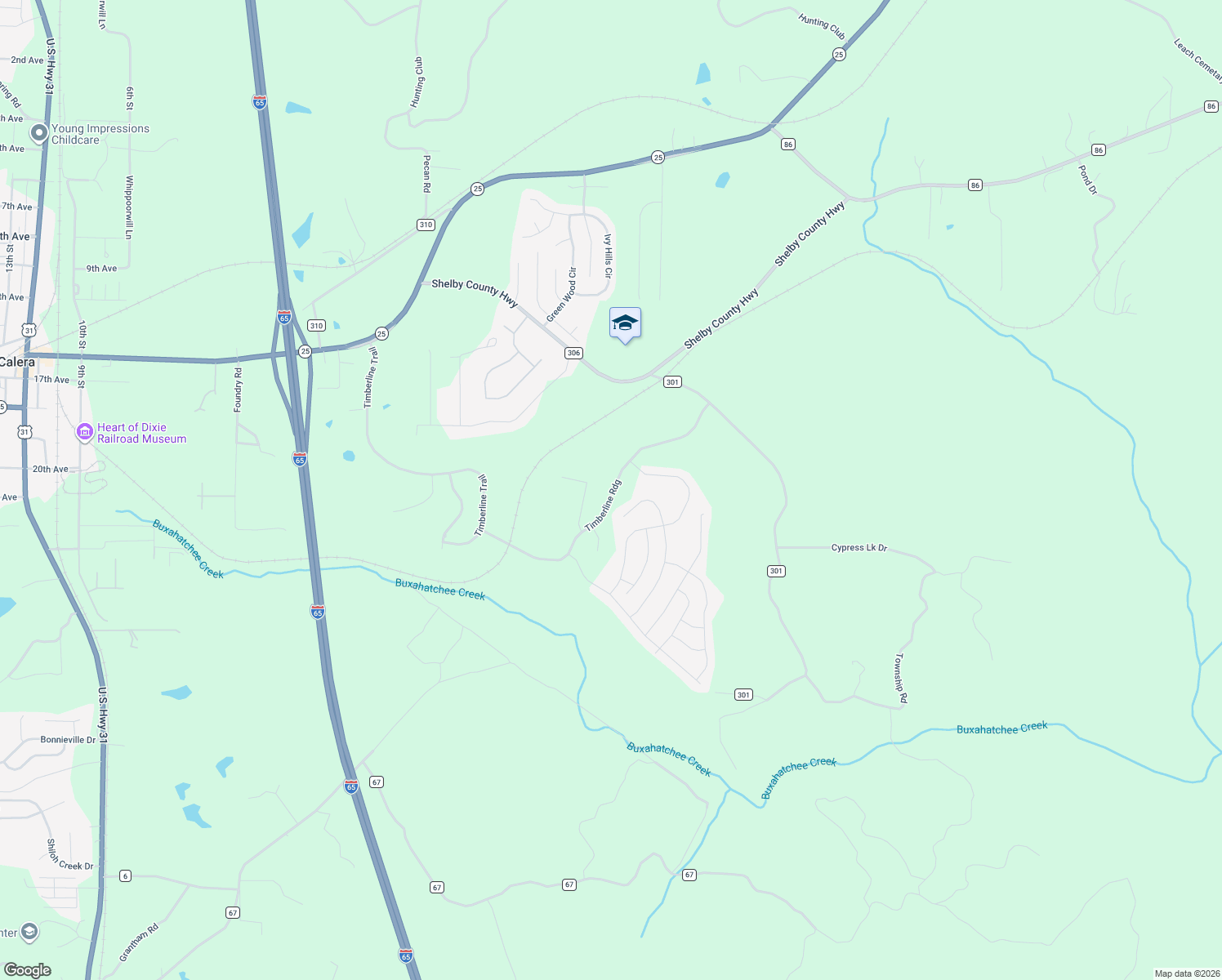 map of restaurants, bars, coffee shops, grocery stores, and more near Timberline Ridge in Calera