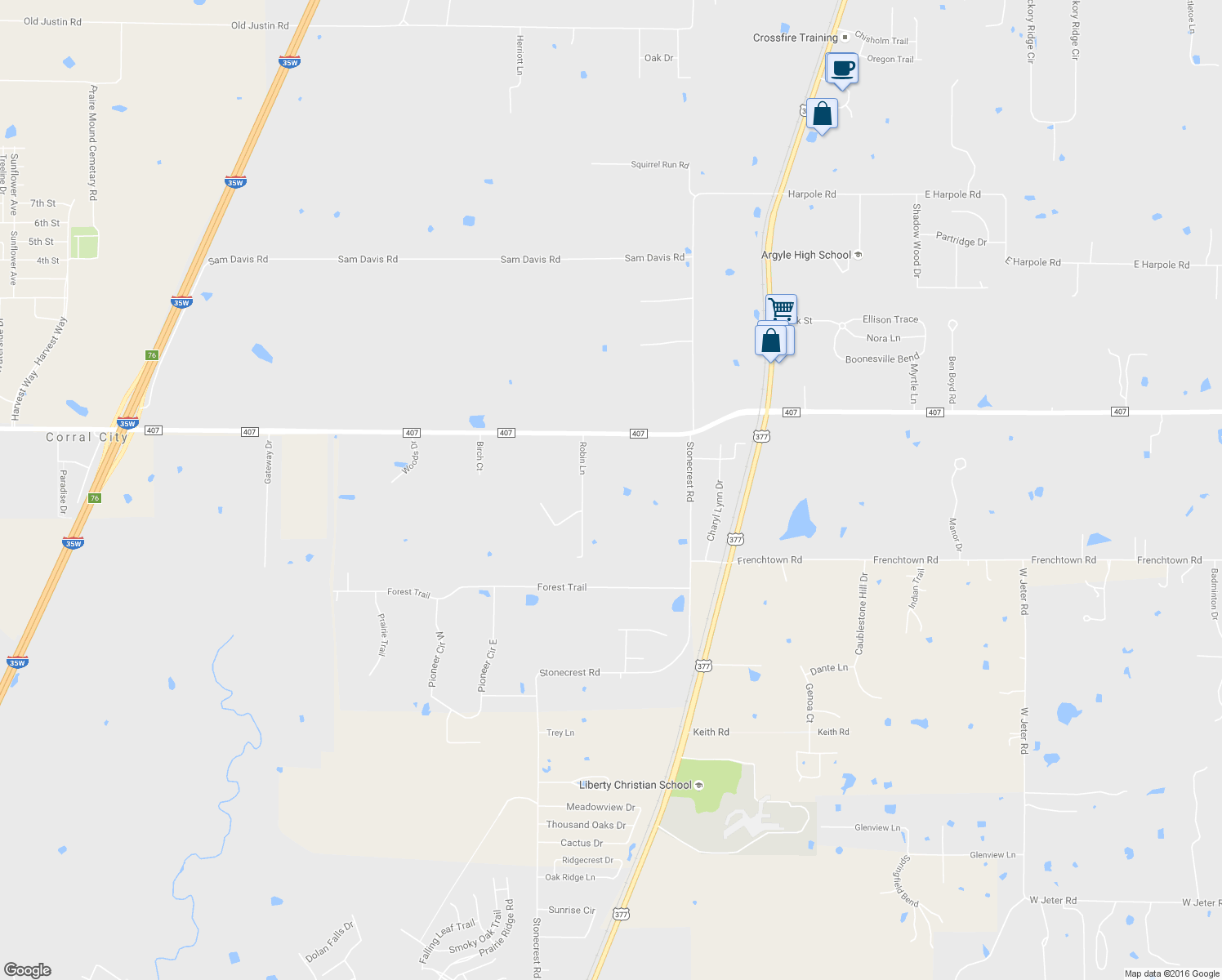 map of restaurants, bars, coffee shops, grocery stores, and more near 621 Robin Lane in Argyle