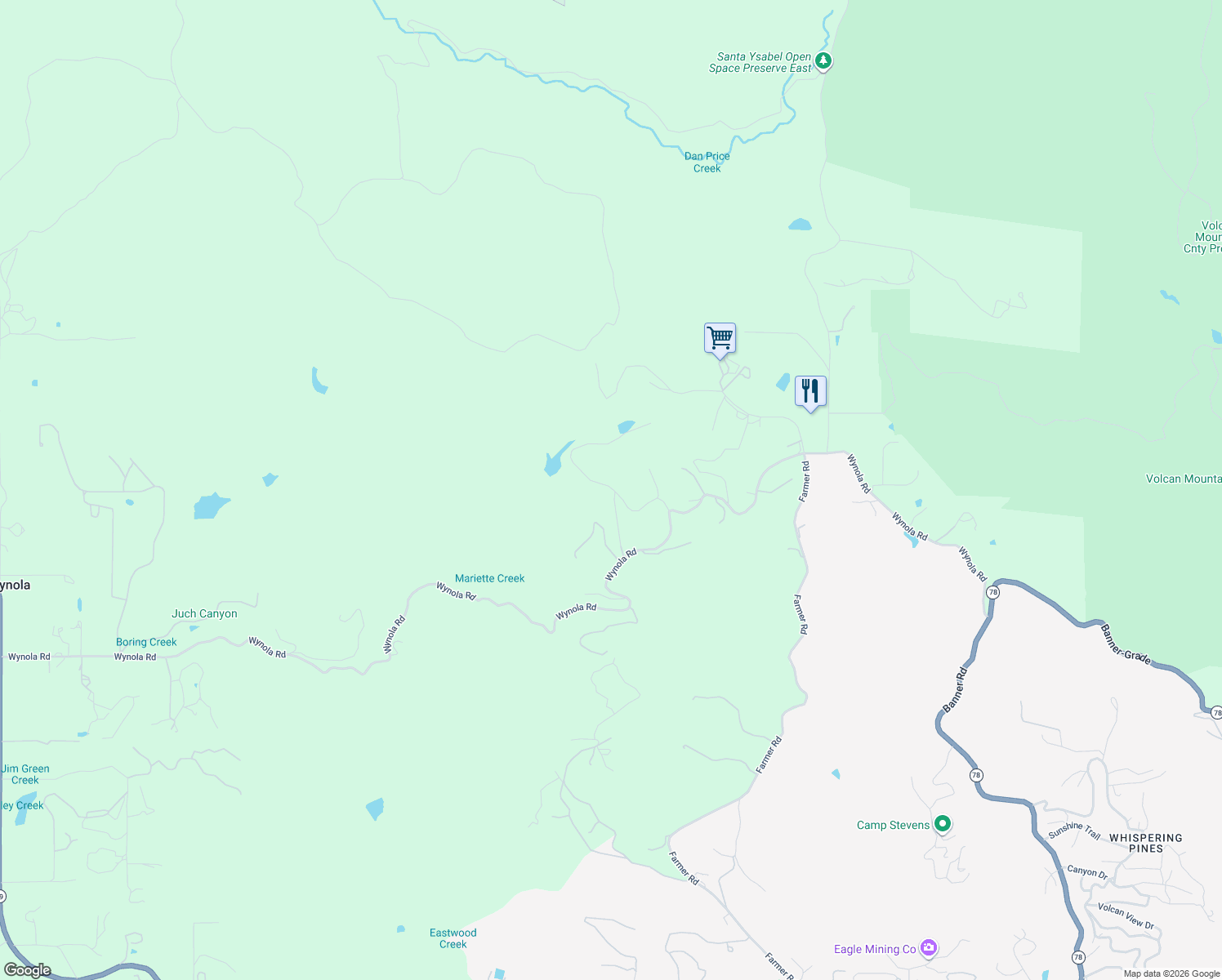 map of restaurants, bars, coffee shops, grocery stores, and more near in Julian