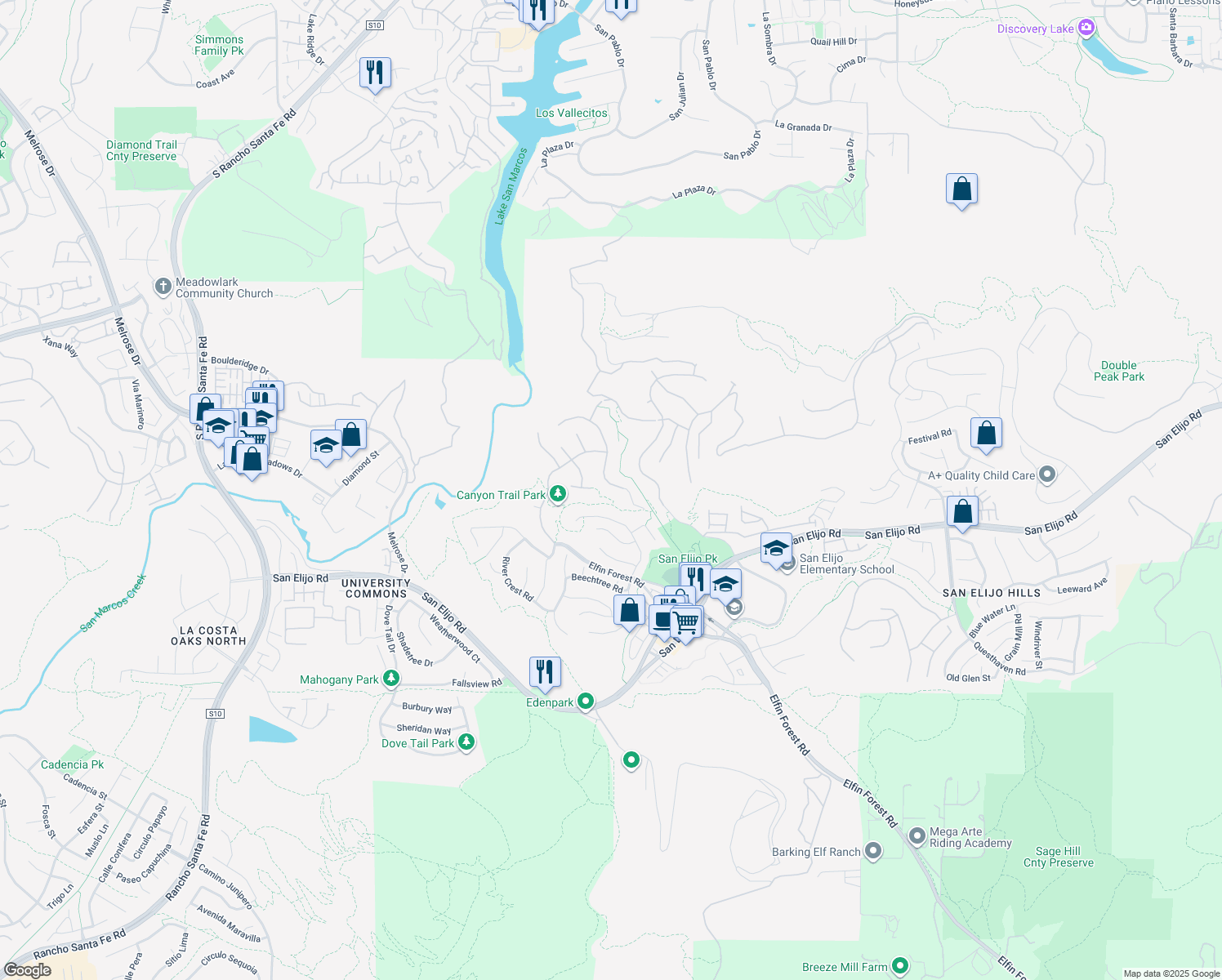 map of restaurants, bars, coffee shops, grocery stores, and more near 1471 Glencrest Drive in San Marcos