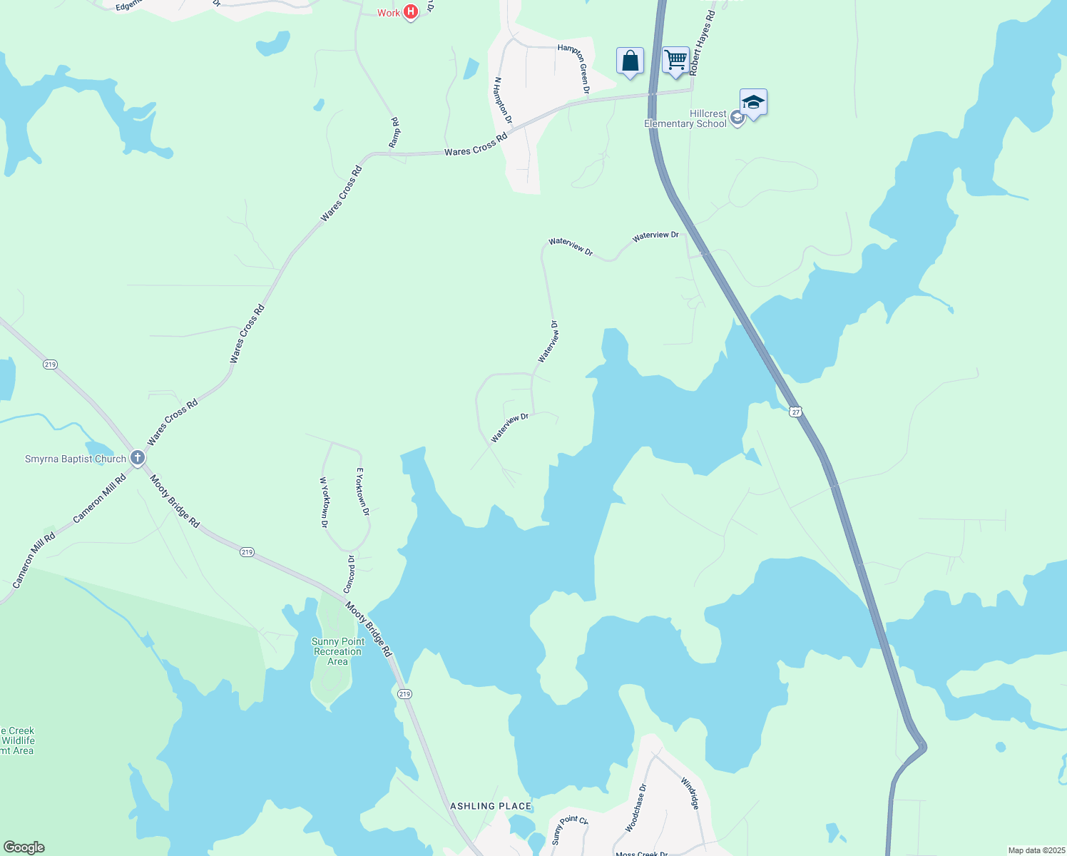 map of restaurants, bars, coffee shops, grocery stores, and more near 608 Waterview Drive in LaGrange