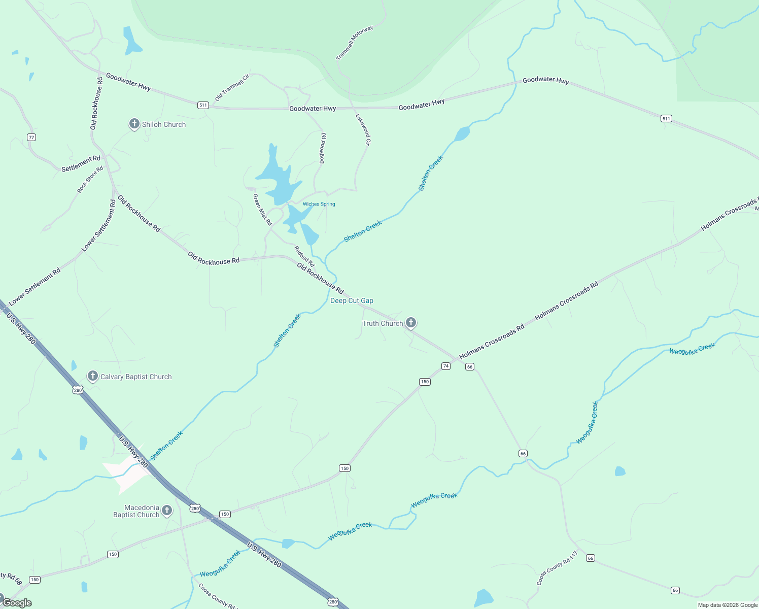 map of restaurants, bars, coffee shops, grocery stores, and more near 2129 Old Rockhouse Road in Sylacauga