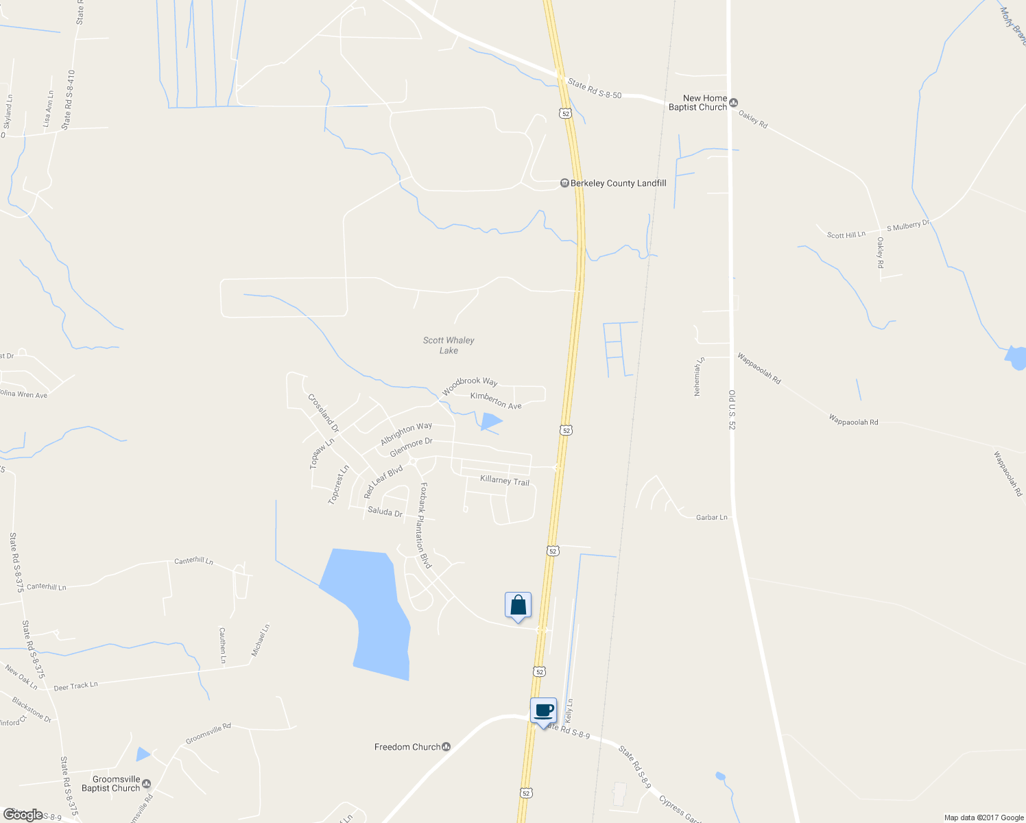 map of restaurants, bars, coffee shops, grocery stores, and more near 153 Kimberton Avenue in Moncks Corner