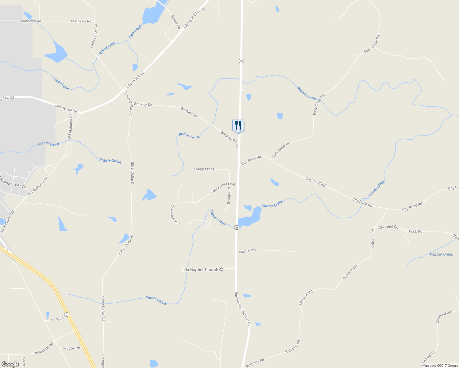 map of restaurants, bars, coffee shops, grocery stores, and more near 100 Evergreen North in Barnesville
