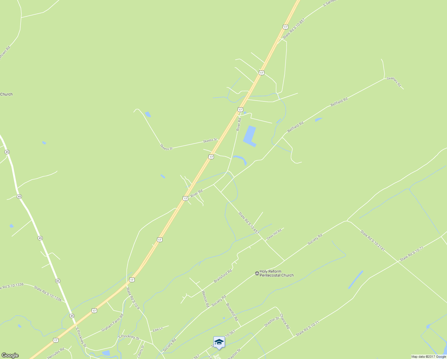 map of restaurants, bars, coffee shops, grocery stores, and more near 1717 River Road in McClellanville