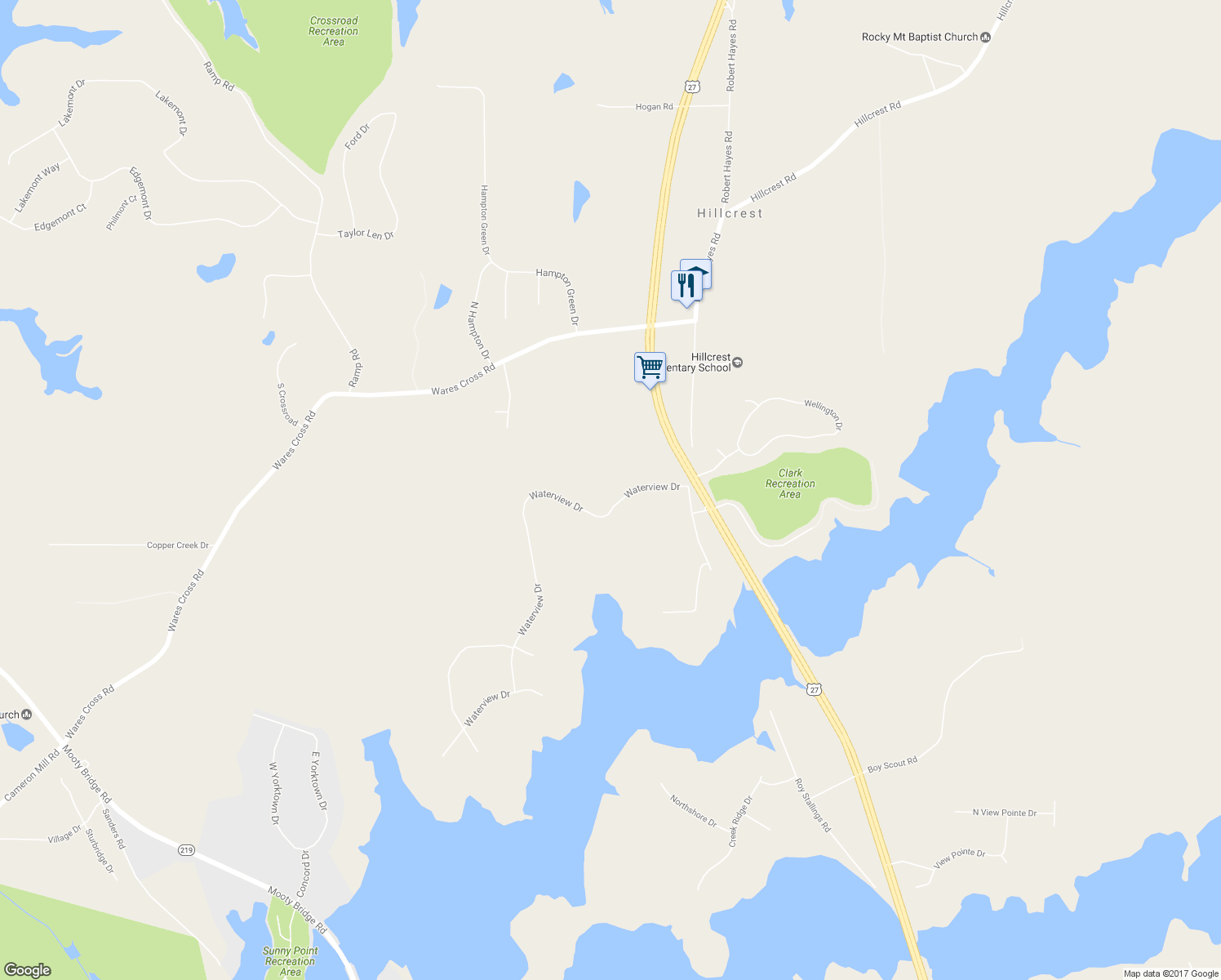 map of restaurants, bars, coffee shops, grocery stores, and more near 120 Waterview Drive in LaGrange