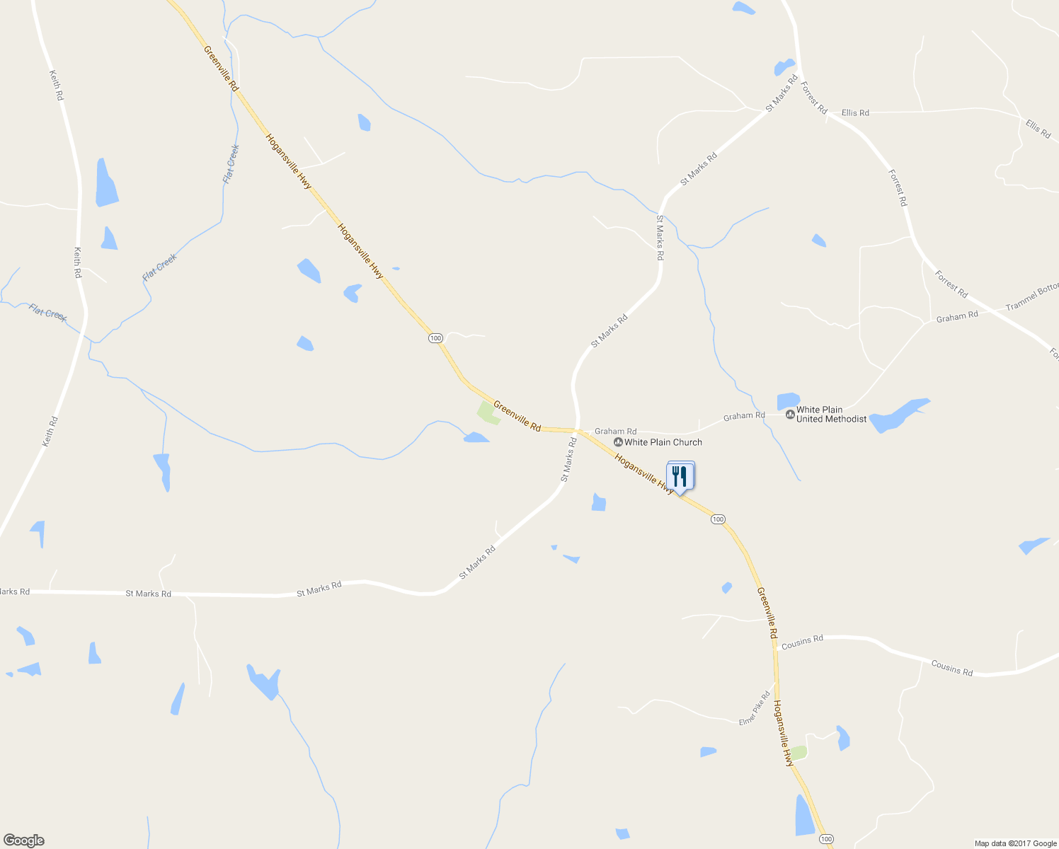 map of restaurants, bars, coffee shops, grocery stores, and more near 10426 Georgia 100 in Hogansville