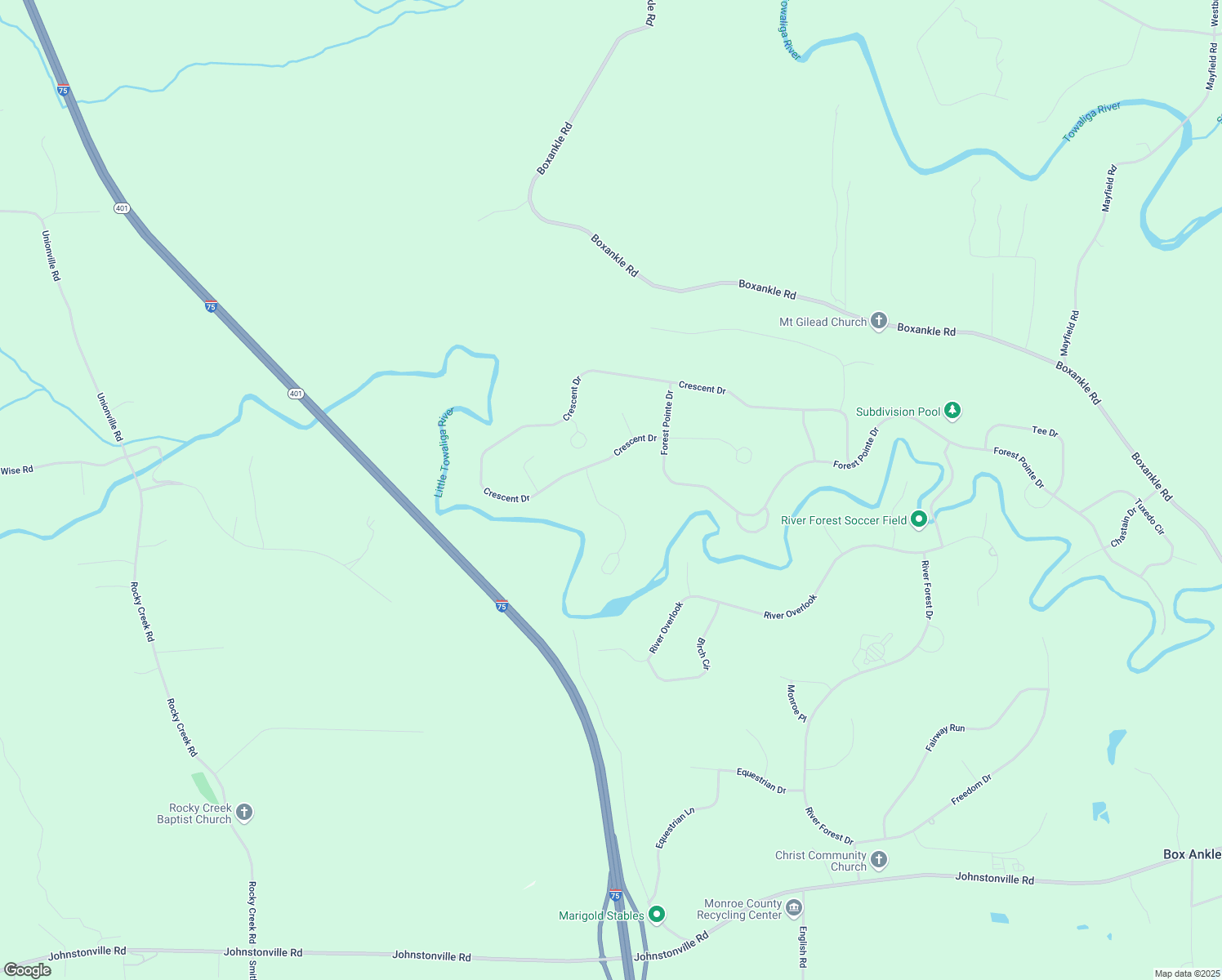 map of restaurants, bars, coffee shops, grocery stores, and more near 706 Crescent Drive in Forsyth