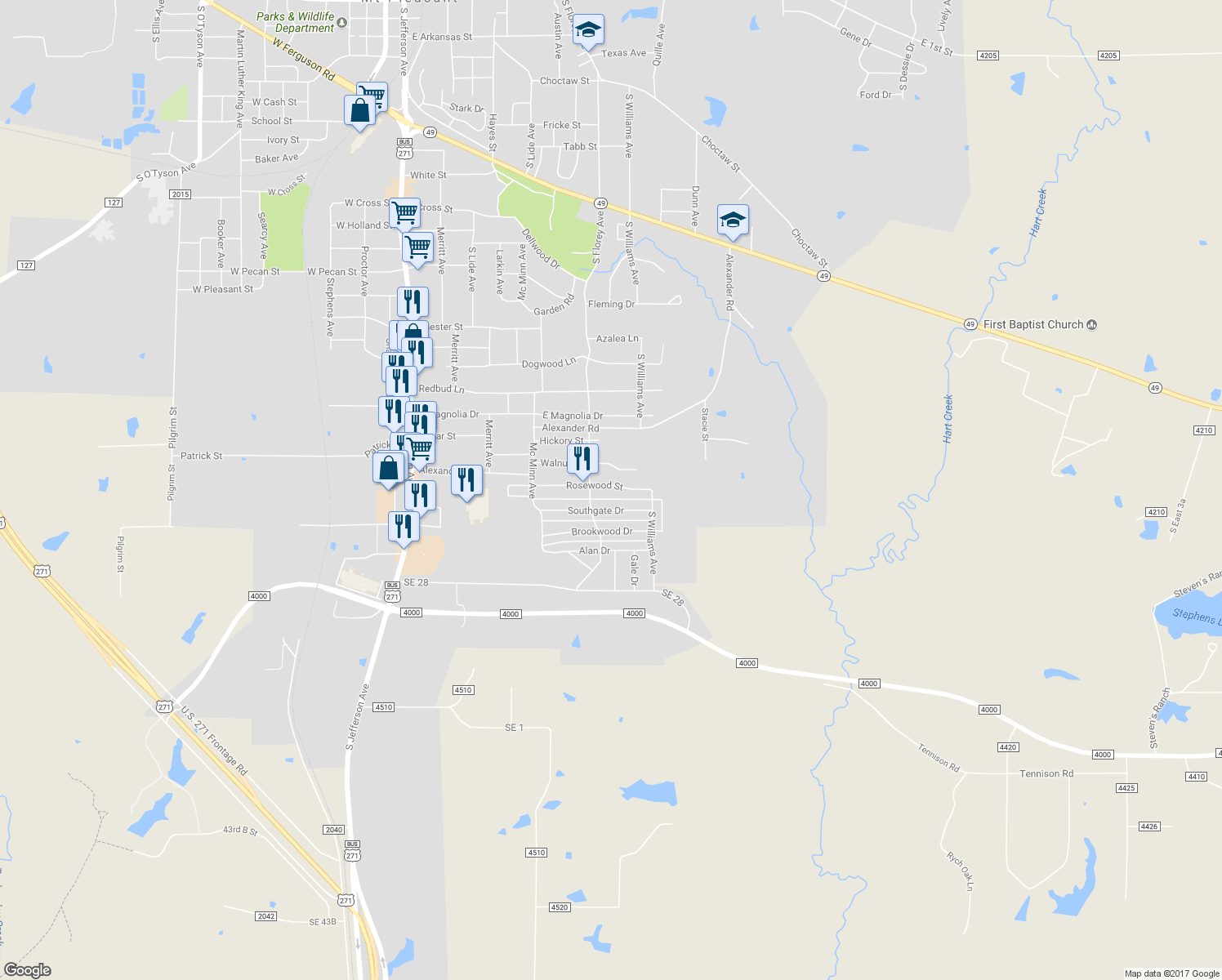 map of restaurants, bars, coffee shops, grocery stores, and more near 506 Rosewood Street in Mount Pleasant