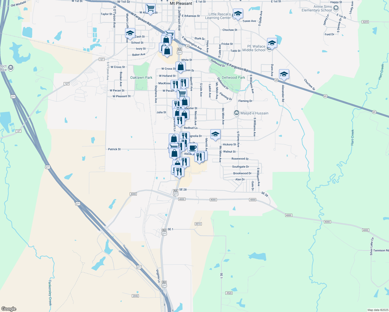 map of restaurants, bars, coffee shops, grocery stores, and more near 208 Alexander Rd in Mt Pleasant