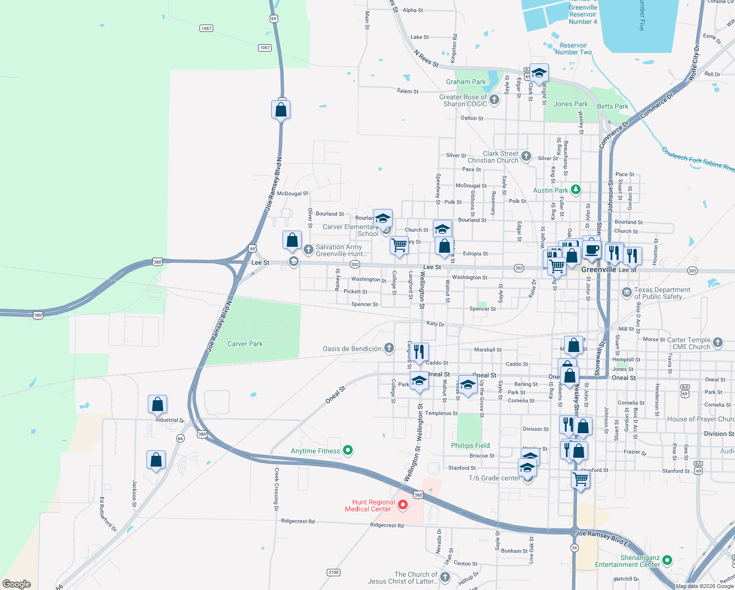 map of restaurants, bars, coffee shops, grocery stores, and more near 4503 Pickett St in Greenville