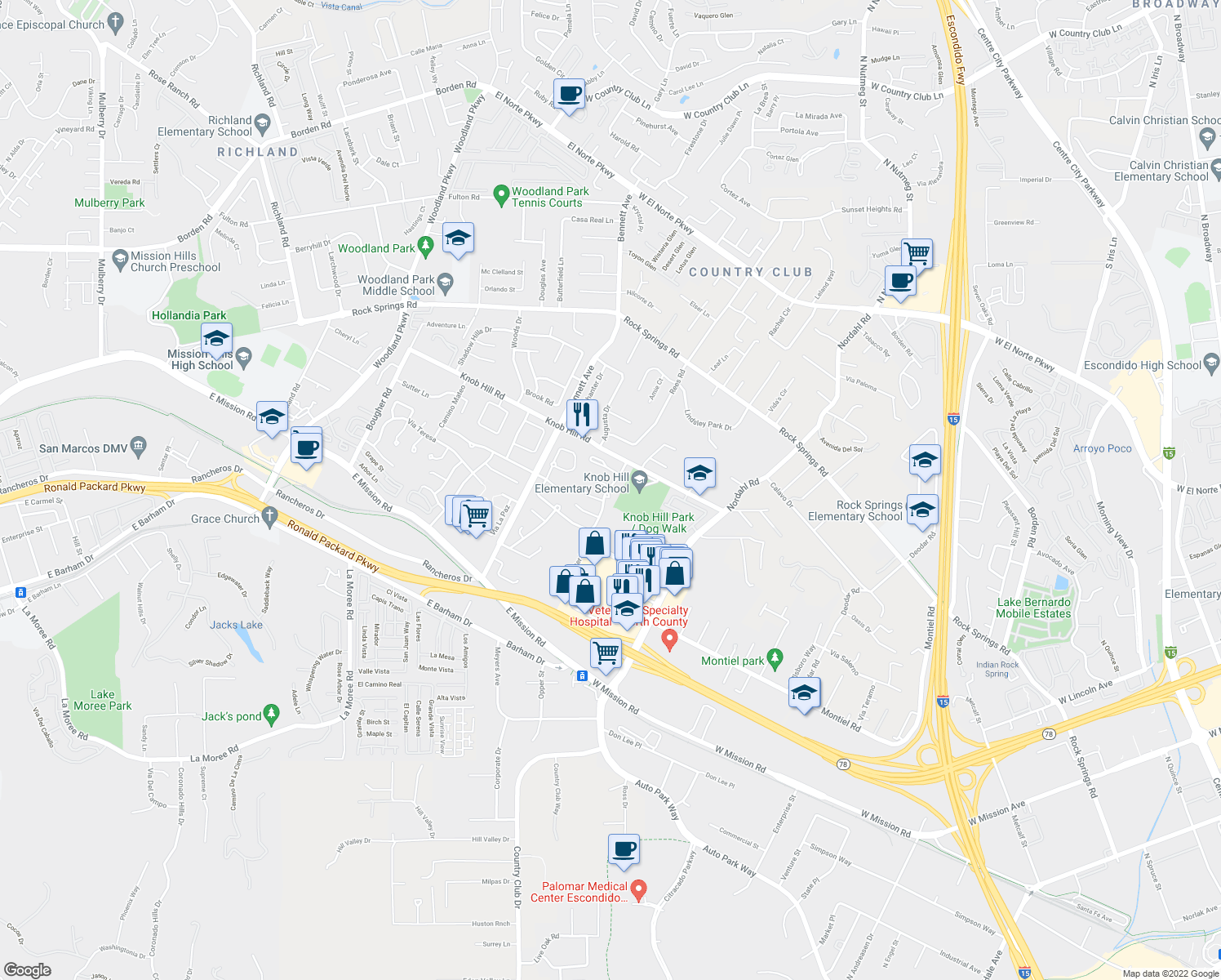 map of restaurants, bars, coffee shops, grocery stores, and more near 1591-1607 Rambla Puesta in San Marcos